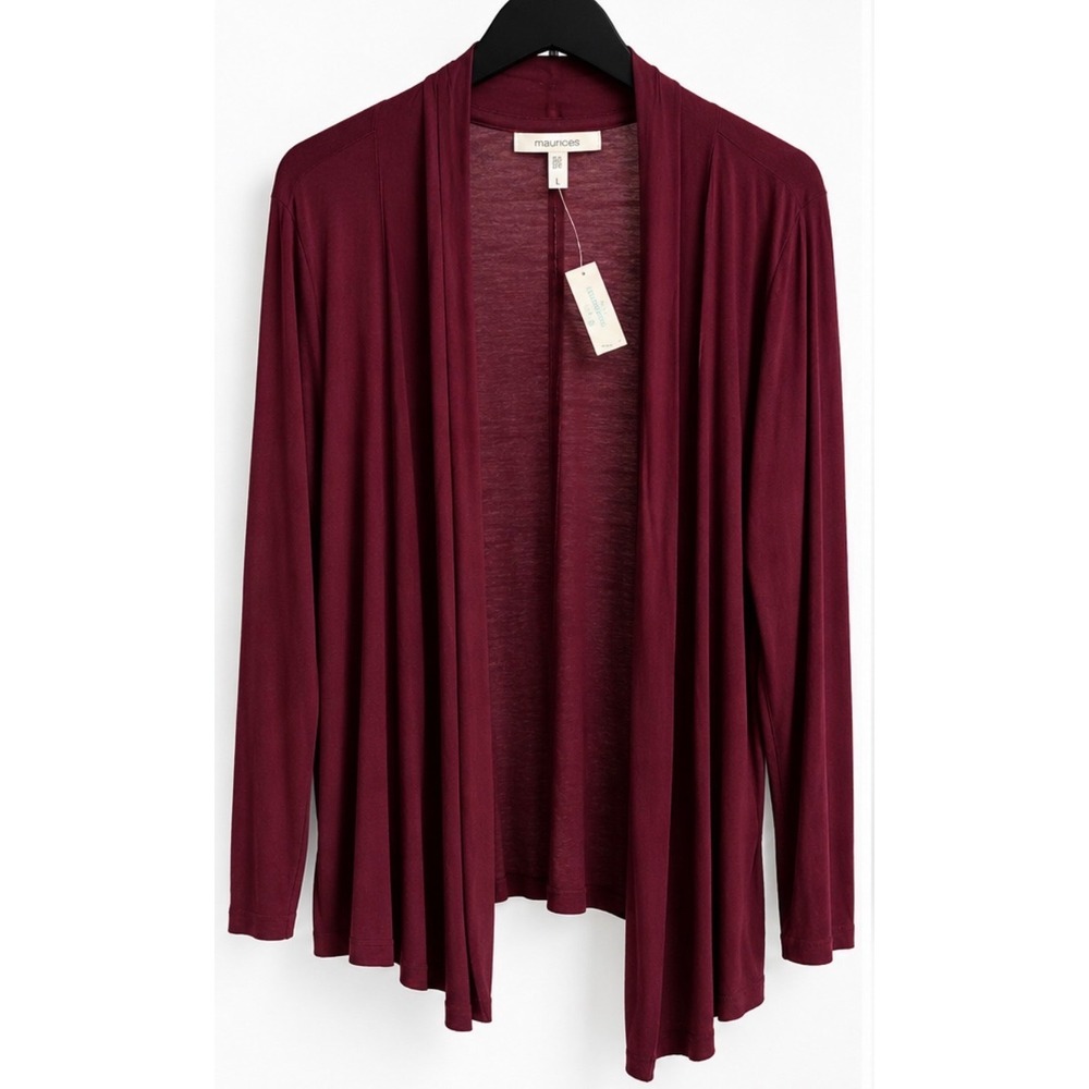 Maurices Womens Burgundy Open Front Cotton Cardigan Sweater Large SKU 757